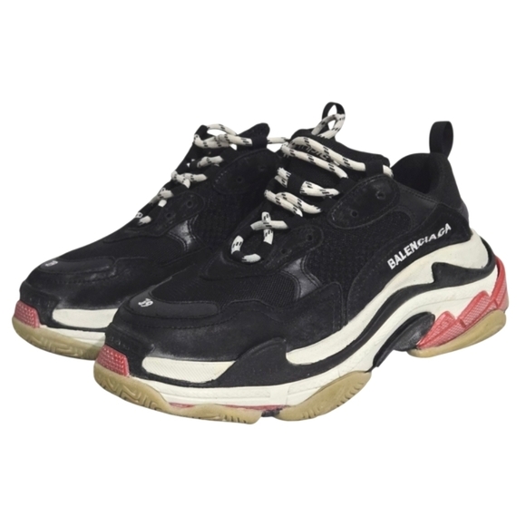 Balenciaga Shoes - Balenciaga Black Leather and Mesh Triple S Low Top Sneakers Size 39 Women
